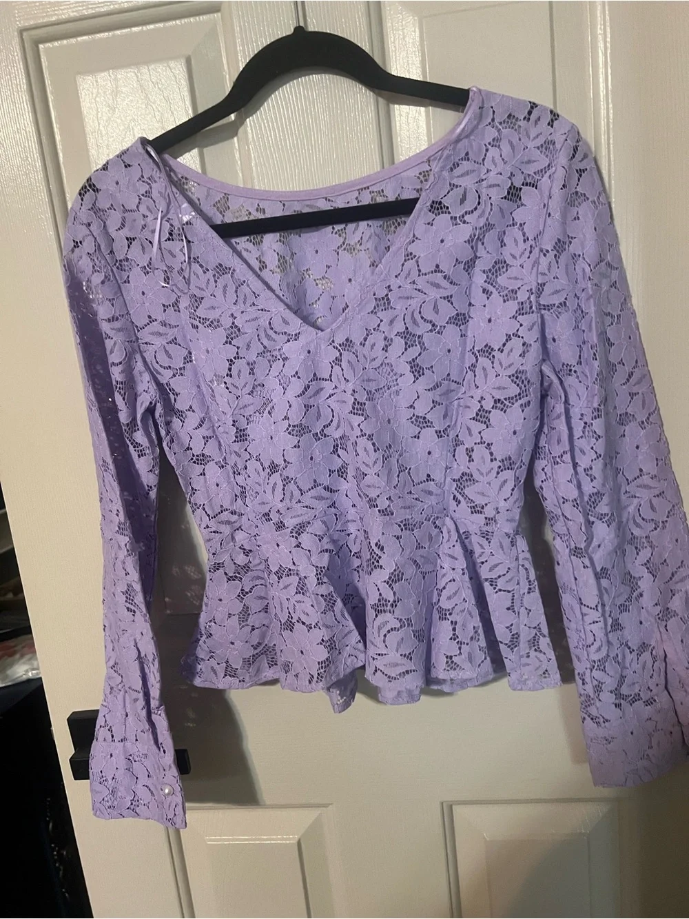 glam Lilac Floral Lace Peplum Blouse